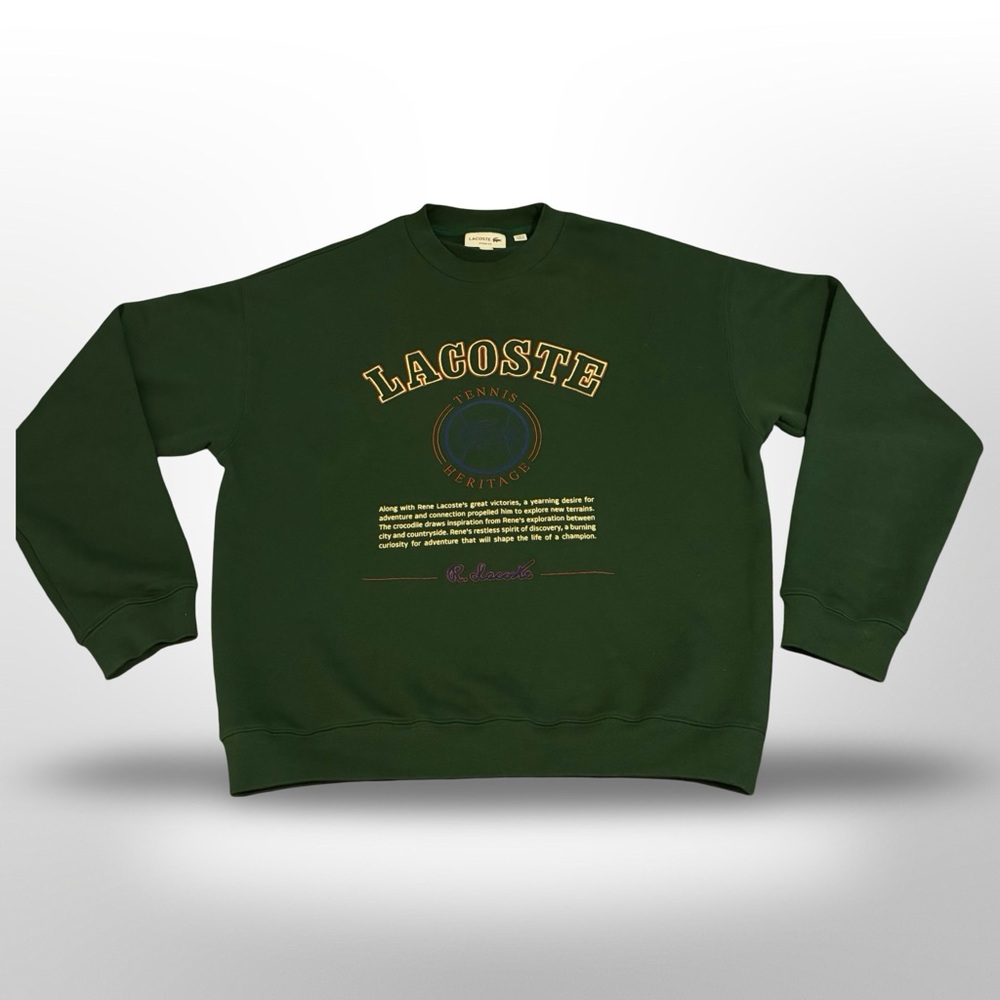 Lacoste Heritage Crewneck Embroidered Sweater Adult Medium Green -Mens Loose Fit